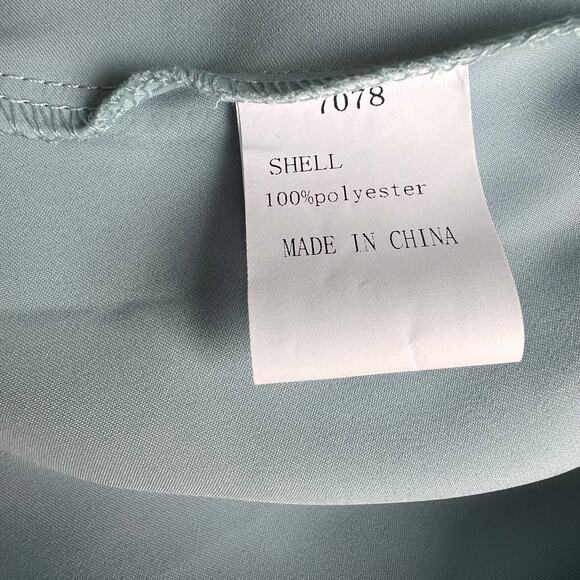 New Ruched Pale Blue Bodycon Dress Sz M One Shoulder Wrap Satin Cocktail Wedding - Picture 15 of 15